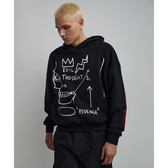 Reason Basquiat Hoodie Men’s Large Black White Evil Thoughts Graphic - Picture 8 of 16